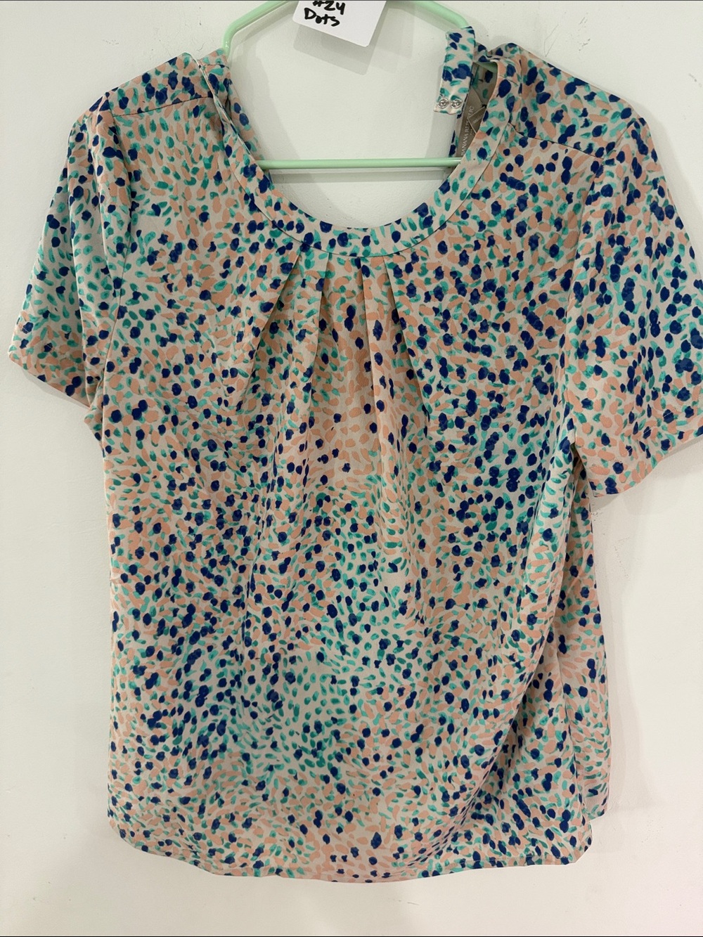 Banana Republic Peach Blouse with Aqua and Navy Dot Print